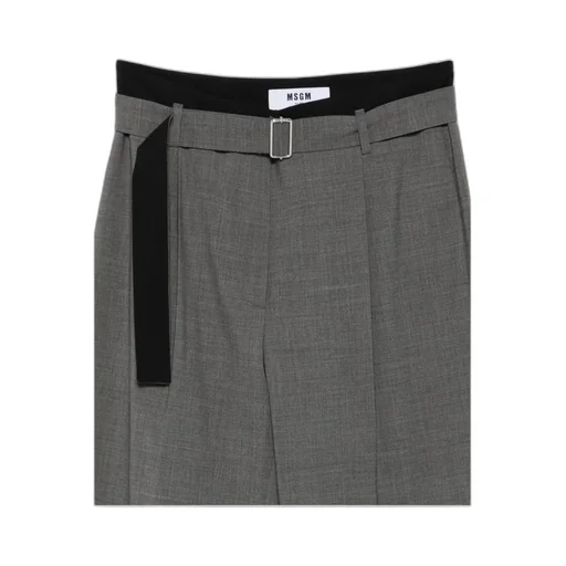 Belted Pleated Straight Leg Trousers