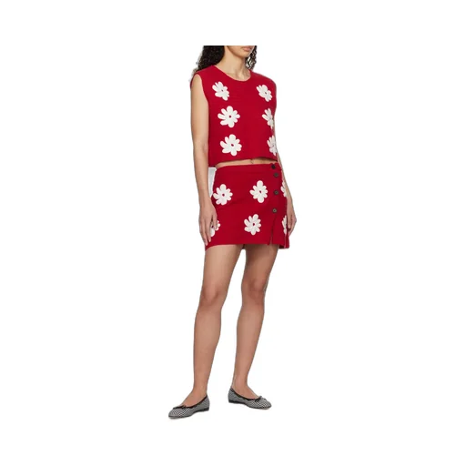 Floral Embroidered Crochet-Knitted Top