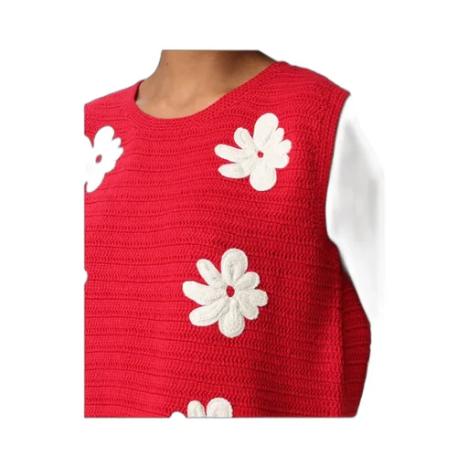 Floral Embroidered Crochet-Knitted Top