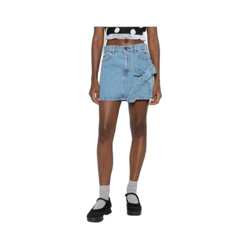 Denim Mini Straight Skirt With Bow Detail
