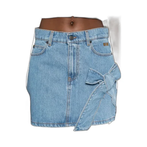 Denim Mini Straight Skirt With Bow Detail