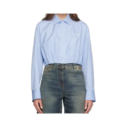 Logo-Embroidered Striped Cropped Shirt