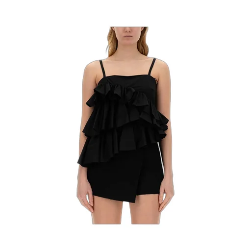Asymmetric Ruffled Spaghetti Straps Top