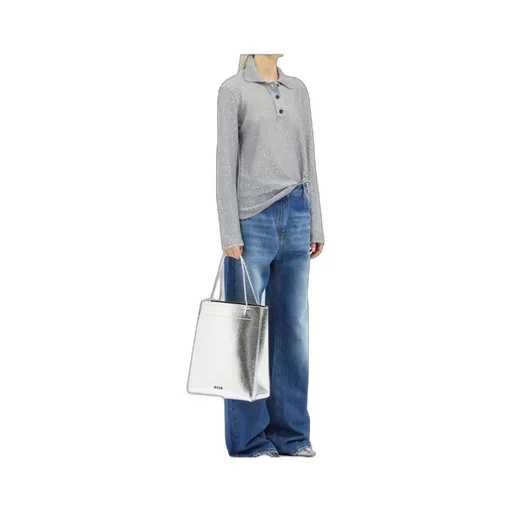 Long Sleeved Sequin Embellished Knit Polo Top