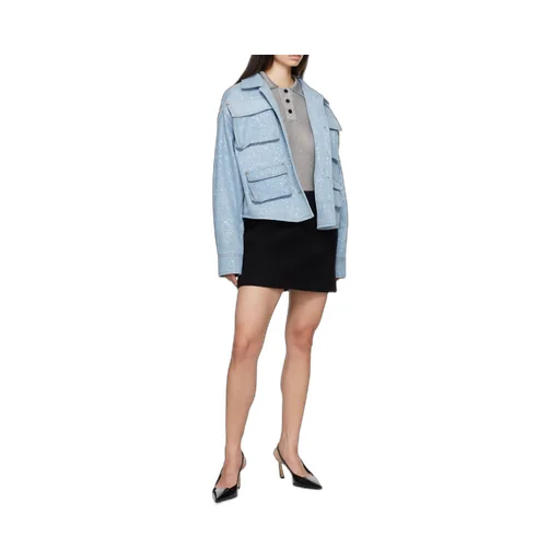 Long Sleeved Sequin Embellished Knit Polo Top