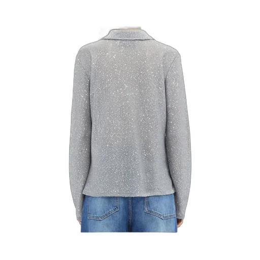 Long Sleeved Sequin Embellished Knit Polo Top