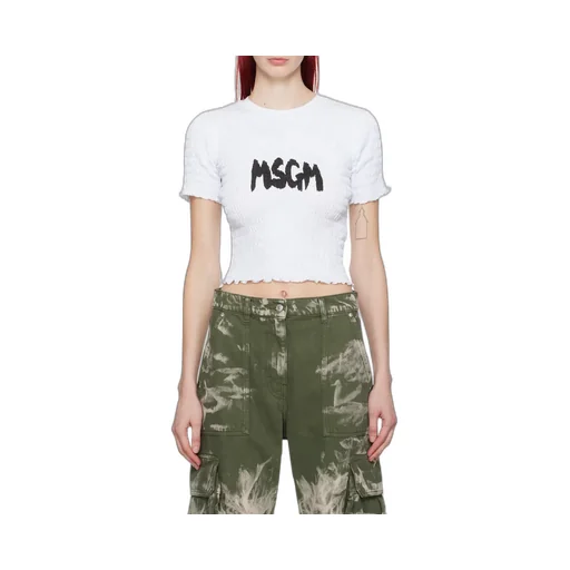 Logo-Printed Smocked Cropped Top