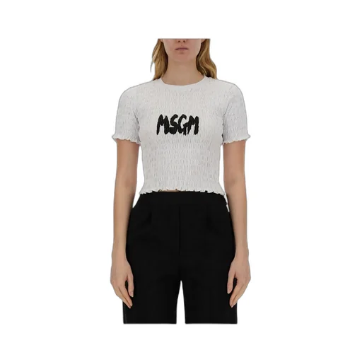 Logo-Printed Smocked Cropped Top