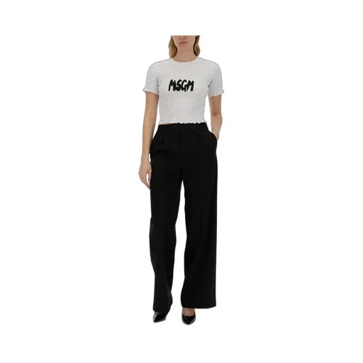 Logo-Printed Smocked Cropped Top