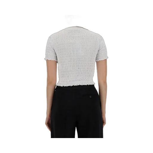 Logo-Printed Smocked Cropped Top