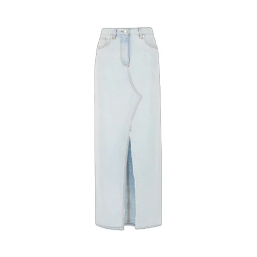 Front-Slit Denim Midi Skirt