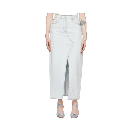 Front-Slit Denim Midi Skirt