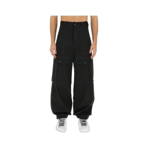 Contrasting-Stitch Logo-Patch Cargo Trousers