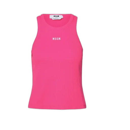 Logo Embroidered Sleeveless Ribbed Tank Top