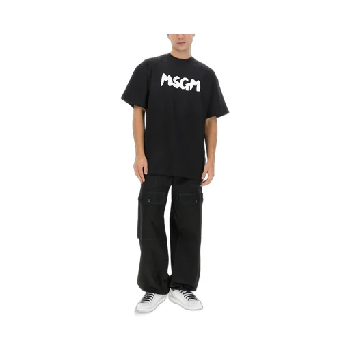 Contrasting-Stitch Logo-Patch Cargo Trousers