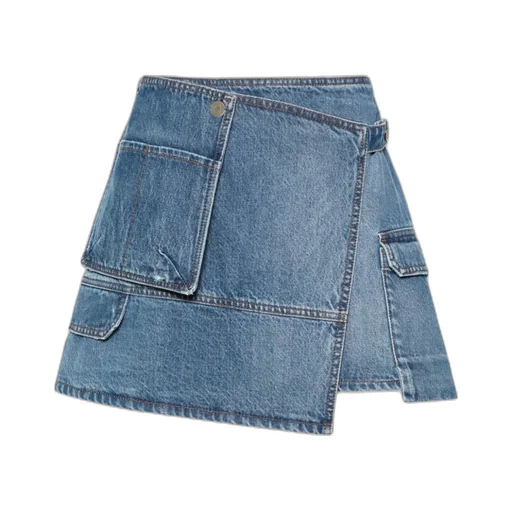 Asymmetric Denim Mini Skirt