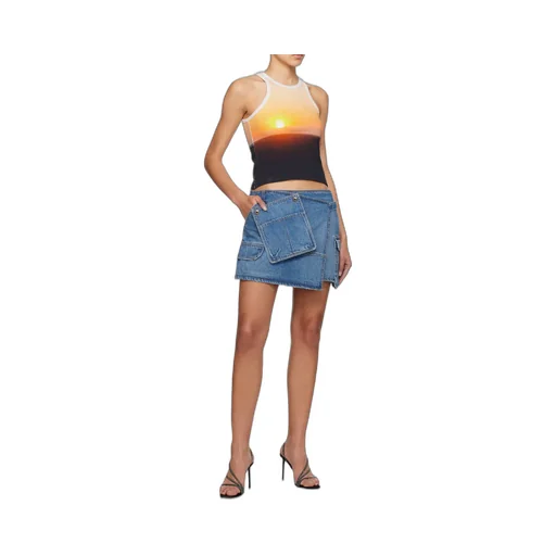 Asymmetric Denim Mini Skirt