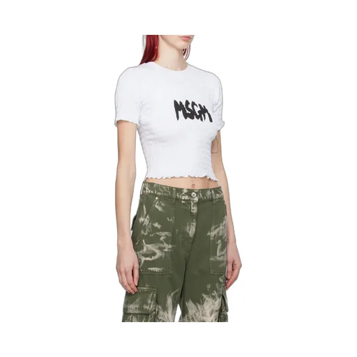 Logo-Printed Smocked Cropped Top