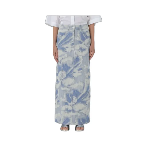 Pattern-Jacquard Denim Maxi Skirt