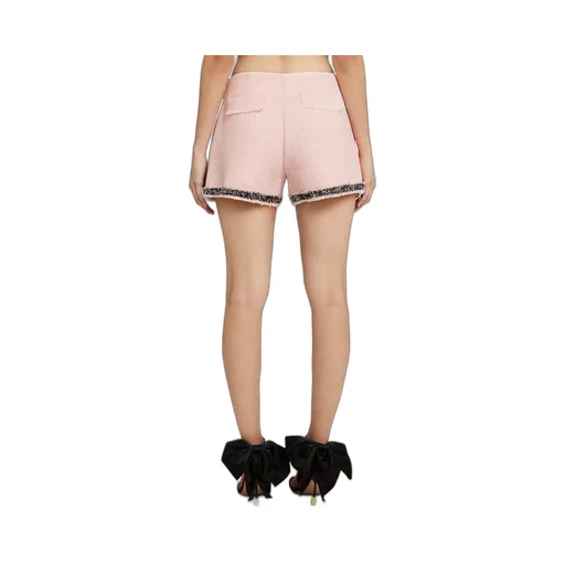 High-Waist Frayed-Edge Tweed Mini Shorts