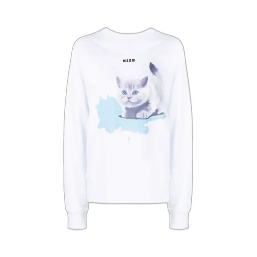 Kitten Print Round-Neck Sweater
