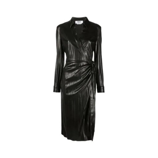 Faux-Leather Pleated Dress
