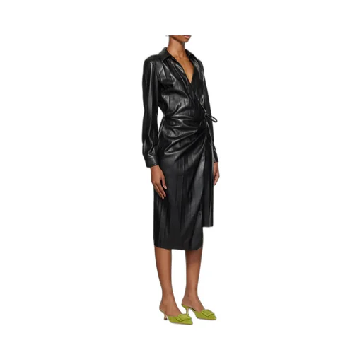 Faux-Leather Pleated Dress