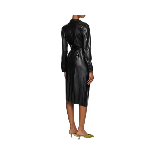 Faux-Leather Pleated Dress
