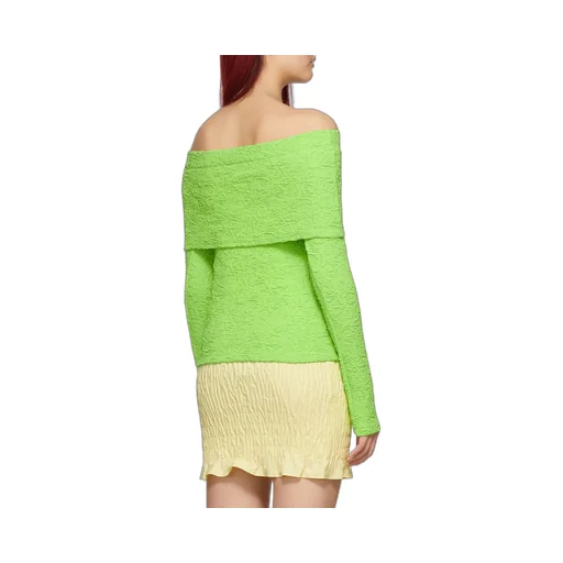 Embossed Off-Shoulder Long Sleeved Top