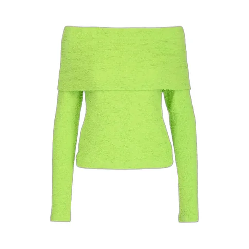 Embossed Off-Shoulder Long Sleeved Top