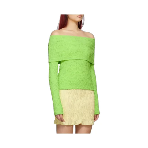 Embossed Off-Shoulder Long Sleeved Top