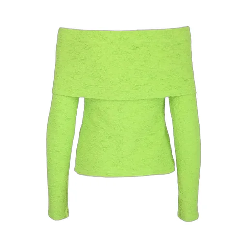 Embossed Off-Shoulder Long Sleeved Top