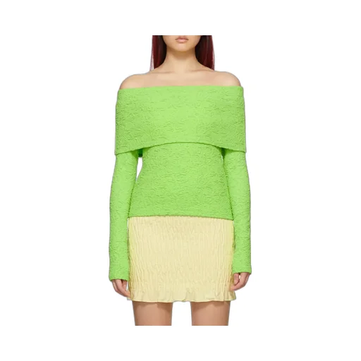 Embossed Off-Shoulder Long Sleeved Top