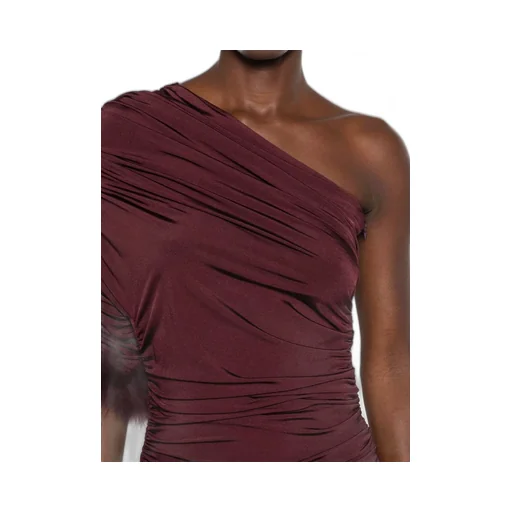 Feather-Trimmed One-Shoulder Dress