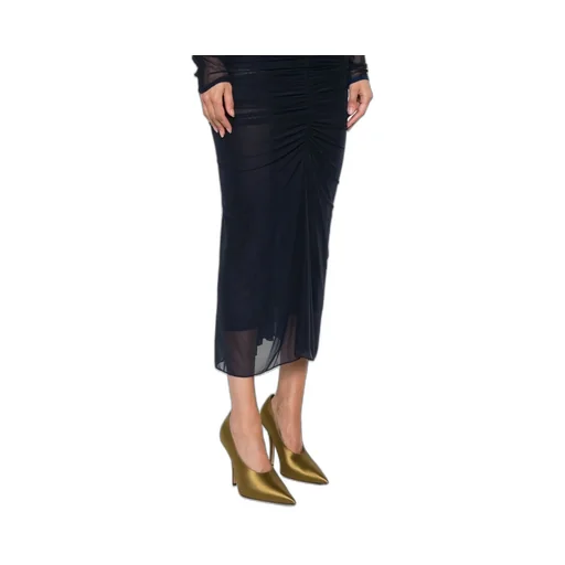 Ruched Mesh Midi Skirt
