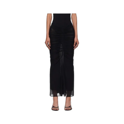 Ruched Mesh Midi Skirt