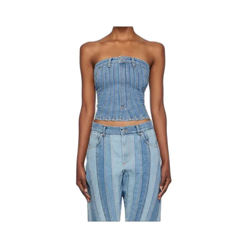 Spiral Strapless Denim Bustier