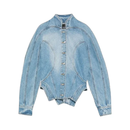 Cinched Button-Fastening Denim Jacket