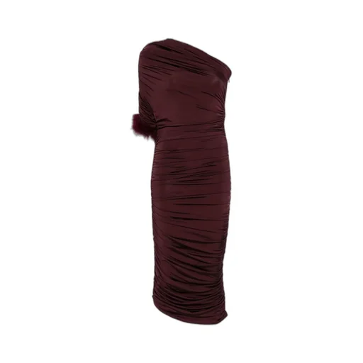 Feather-Trimmed One-Shoulder Dress