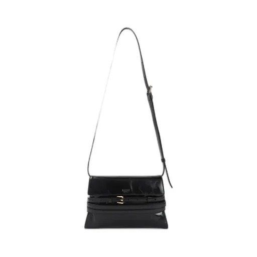 Buckle-Fastening Leather Shoulder Bag
