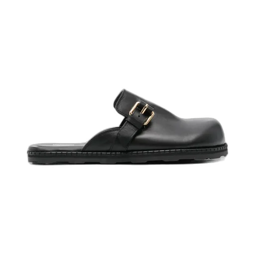 Buckle Detailed Round Toe Mules