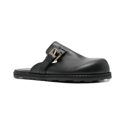 Buckle Detailed Round Toe Mules