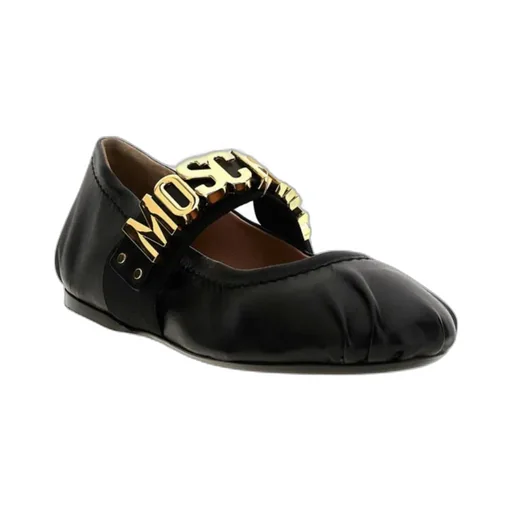 Logo-Lettering Leather Ballerina Shoes