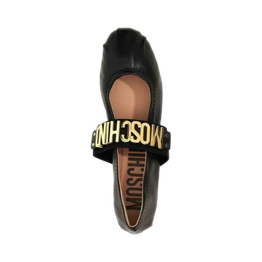 Logo-Lettering Leather Ballerina Shoes