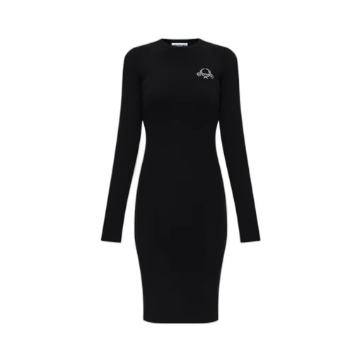 Logo Embroidered Ribbed Midi Dress