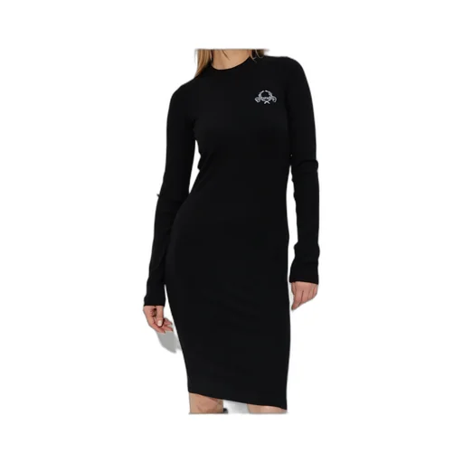 Logo Embroidered Ribbed Midi Dress