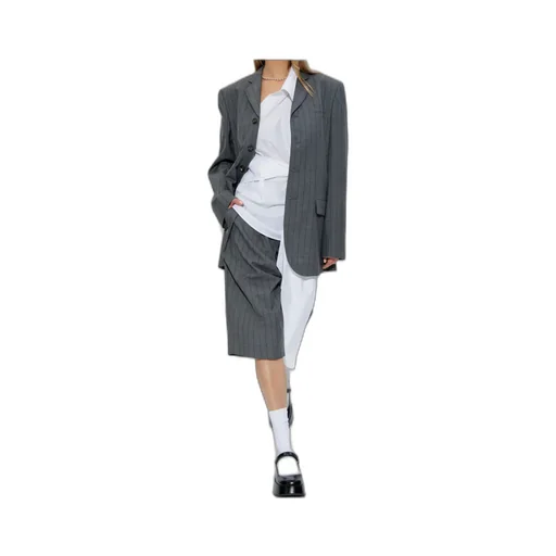 Pinstriped Mid-Length Shorts