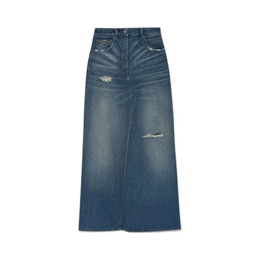Distressed Denim Maxi Skirt