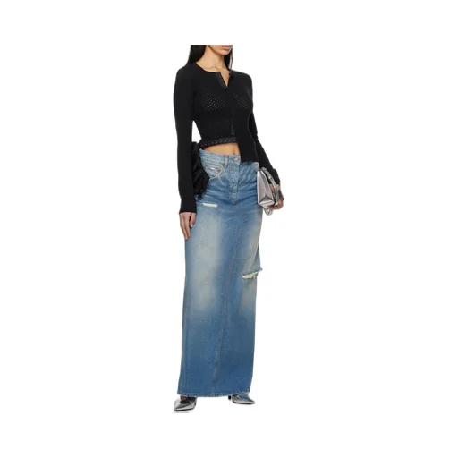 Distressed Denim Maxi Skirt