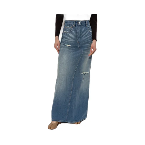 Distressed Denim Maxi Skirt